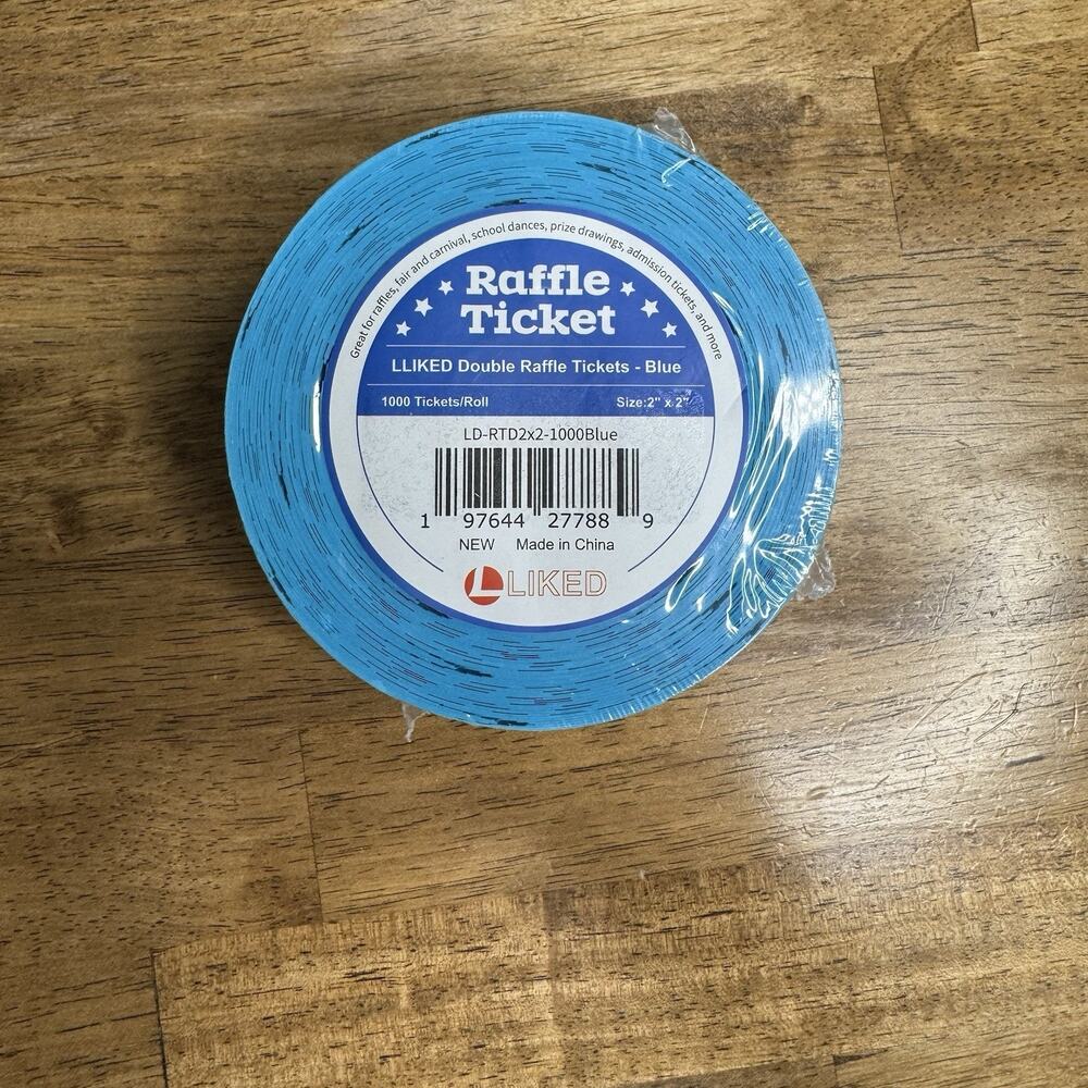 LLIKED Double Raffle Tickets Blue 1000 Roll 2x2 New Sealed Carnival Event